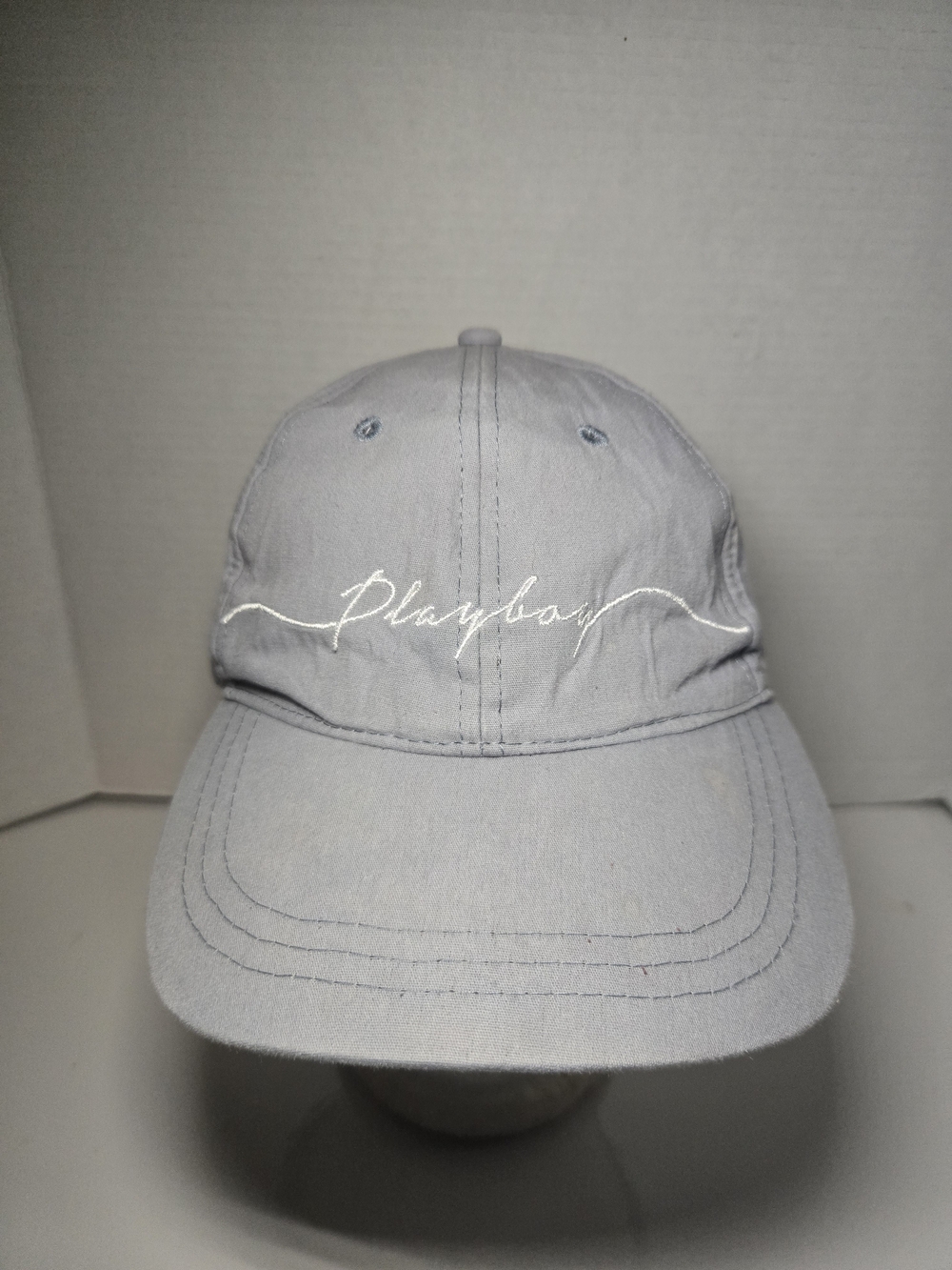 PLAYBOY Light Gray Script Logo Cap